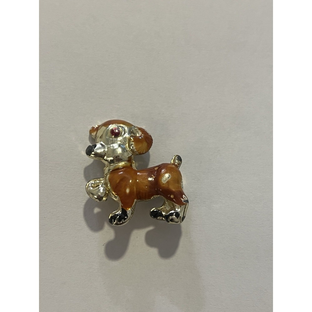Vintage Mid Century Dog Puppy Brooch Pin Gold Tone